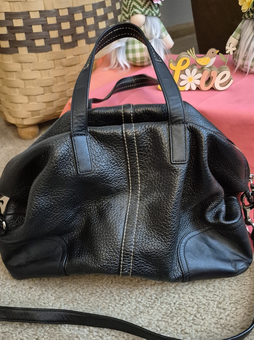Black Leather Satchel Handbag - Classic Women's Bag